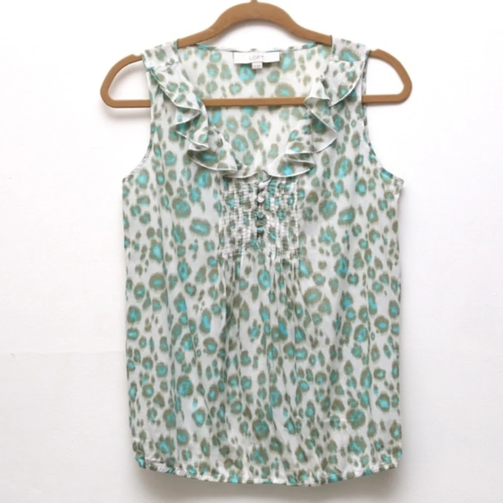 Loft ruffle cheetah print top